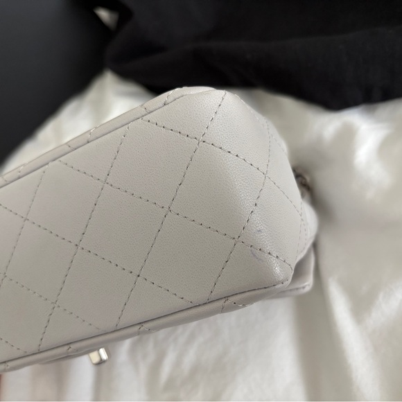 Chanel Light Grey Rectangle Mini Lambskin Classic Flap Silver Hardware - Picture 5 of 11